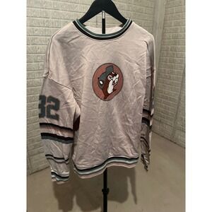 Buc-ee's‎ Beaver Texas Travel Stop Crewneck Sweatshirt Number 32 Gray Striped L